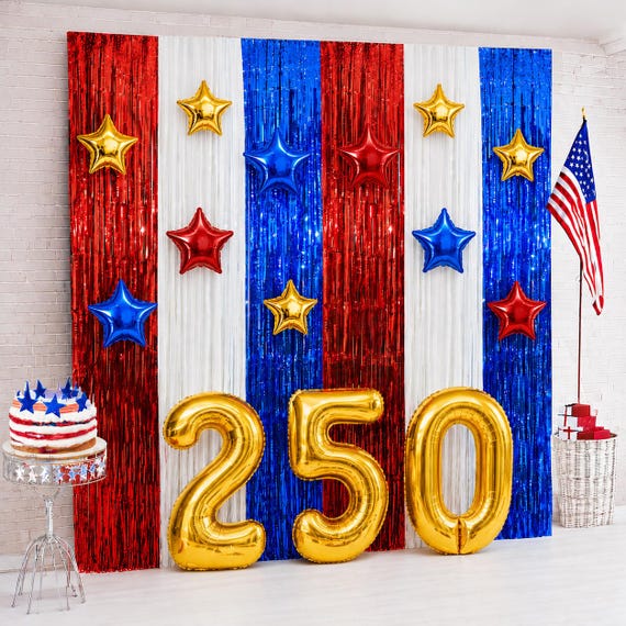Independence Day Fringe Curtain Backdrop, 4th of July Decorations, Patriotic Photo Booth Background, Red White Blue Party Decor