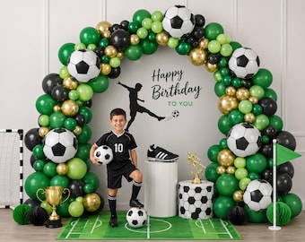 Soccer Balloon Arch Kit FIFA 2026 Party Decorations for Boys, Football Birthday Backdrop Green Black Gold Decor