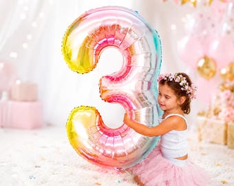 32 Inch Number Balloon, Jumbo Foil Birthday Number Decor, Party Balloons for Kids, Gold Silver Black Rose Gold Rainbow Cream Numbers