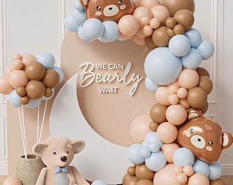 Kit de arco de globos de oso para decoración de primer cumpleaños, guirnalda de globos azul neutro y rosa, decoración para baby shower y fiesta de ositos de peluche, kit de fácil montaje.