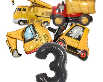 Construction Truck Balloon Set, Excavator Crane Dump Truck Forklift Balloons, Construction Birthday Decorations