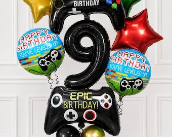 Gamer Birthday Balloons, Controller, Number, Happy Birthday Banner Set