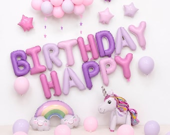 Unicorn Birthday Balloon Kit, Pastel Rainbow Party Decor, Girls Birthday Setup, Girls Fairytale Celebration