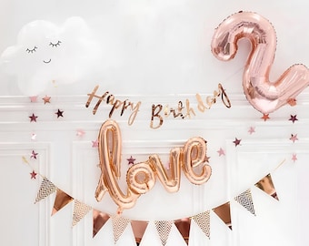 Rose Gold Birthday Balloon Kit, Cloud Balloon Decor, Love Foil Banner, Girls Birthday Party Setup, Number 1-9