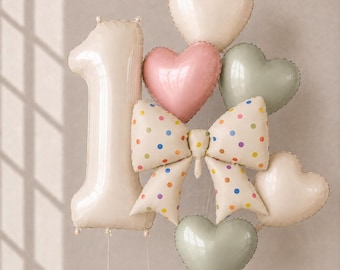 Beige Balloon Bow Decoration, Heart Party Backdrop Kit, 4 Colors