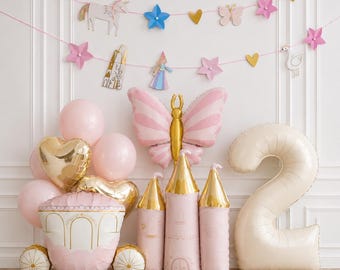 Princess Castle Balloon Decoration Set, Butterfly & Carriage Birthday Balloons, Girls Birthday Party Decor