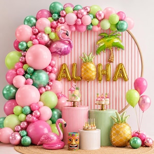 Hawaiian Party Decorations Kit, Aloha Luau Birthday Decor, Tropical Flamingo Pineapple Palm Tree Balloons, Summer Party Backdrop