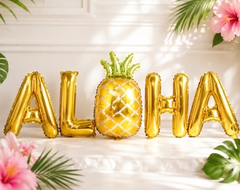Hawaiian Party Decorations Kit, Aloha Luau Birthday Decor, Tropical Flamingo Pineapple Palm Tree Balloons, Summer Party Backdrop