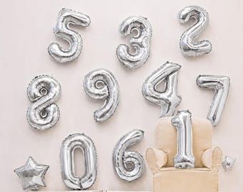 Silver Number Balloon 32 Inch, Jumbo Foil Number Balloon for Birthday Party, Silver Mylar Number Decor