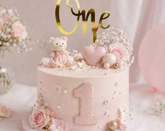 ONE Cake Topper, First Birthday Cake Decoration, Gold Silver Glitter Topper, 1st Birthday Party Decor, Baby Birthday Cake Topper