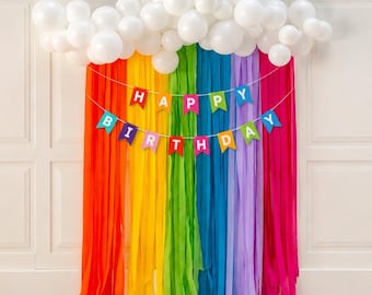 Regenbogen Ballon Wolke Backdrop Kit, Regenbogen Streamer Partydekorationen, alles Gute zum Geburtstag Banner, Kinder Geburtstag Photo Booth Decor