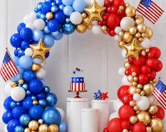 Independence Day Balloon Arch Kit, 4 juli decoraties, patriottische rood wit blauwe ballonslinger, VS feestachtergrond