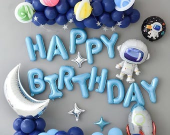 Kit de Guirlanda de Balões para Aniversário Espacial, Decorações para Festa de Astronauta, Conjunto de Balões de Foguete, Painel de Fundo para Aniversário com Tema Espacial