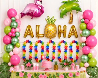 Hawaiian Party Decorations Kit, Aloha Luau Birthday Decor, Tropical Flamingo Pineapple Palm Tree Balloons, Summer Party Backdrop