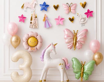 Unicorn Birthday Decorations, Princess Party Balloon Set, Fairy Tale Birthday Decor, Butterfly Balloons, Flower Balloon