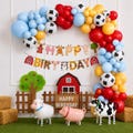 Farm Animal Balloon Arch Kit with Banner, Barnyard Birthday Decorations, Cow Pig Sheep Balloon Garland, Farm Party Decor