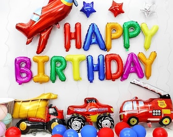 Voertuig Ballon Kit Verjaardagsversieringen Vliegtuig Brandweerwagen Auto Ballonnen Happy Birthday Banner Kids Party Ballon Slinger Set