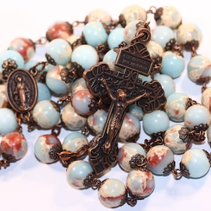 10mm Snakeskin Stone Rosary in Copper with Pardon Crucifix made in Oklahoma