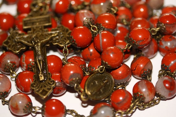 Large 10mm Red Jasper and Quartz in Bronze Oklahoma handmade Rosary