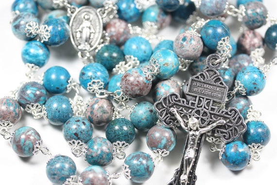 Large 10mm Mediterranean Jasper in Silver Handmade Rosary Handmade in  Oklahoma 5 decade Pardon Crucifix