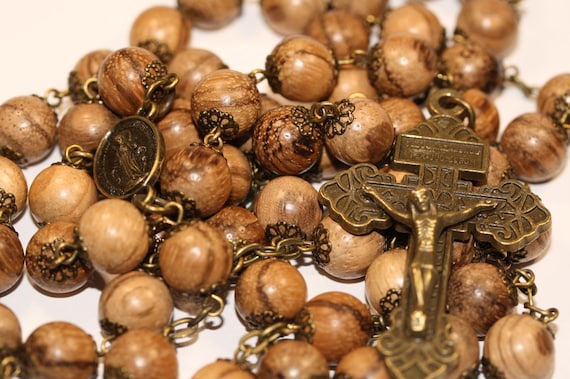 Large 10mm Agarwood Wood Rosary in Bronze with a Pardon Crucifix, Handmade in Oklahoma