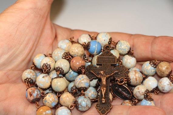 10mm Imperial Jasper Rosary with Pardon Crucifix Oklahoma Handmade