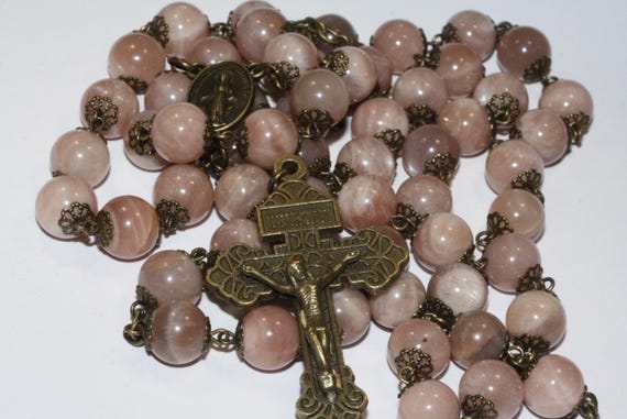 10mm Carmel Colored Moonstone Pardon Rosary in Bronze Handmade Oklahoma