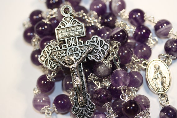 Standard 8mm Amethyst Rosary in Silver made in Oklahoma