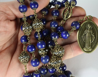 Lapis Miraculous Seven Sorrows Rosary 7 decades of 7 beads Chaplet in bronze made Oklahoma