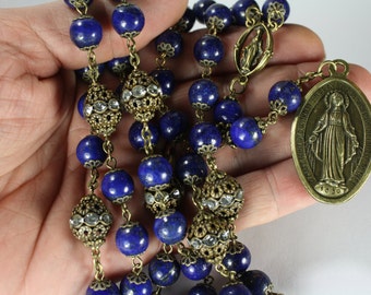 Lapis Miraculous Seven Sorrows Rosary 7 decades of 7 beads Chaplet in bronze made Oklahoma