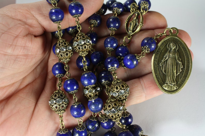 Lapis Miraculous Seven Sorrows Rosary 7 decades of 7 beads Chaplet in bronze made Oklahoma image 1