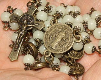 Handmade Bronze St. Benedict Rosary: 5mm Glow in the Dark Beads, Oklahoma