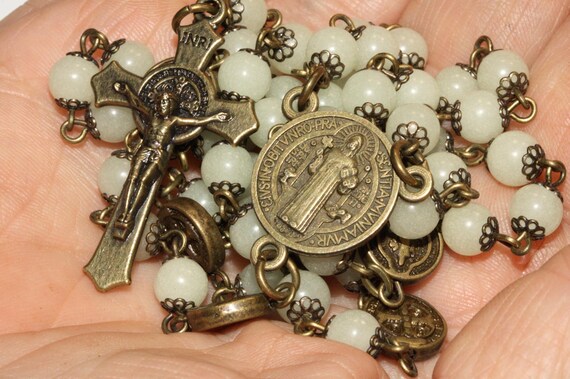 Tiny 5mm Glow in the Dark St. Benedict Rosary in Bronze Handmade in Oklahoma