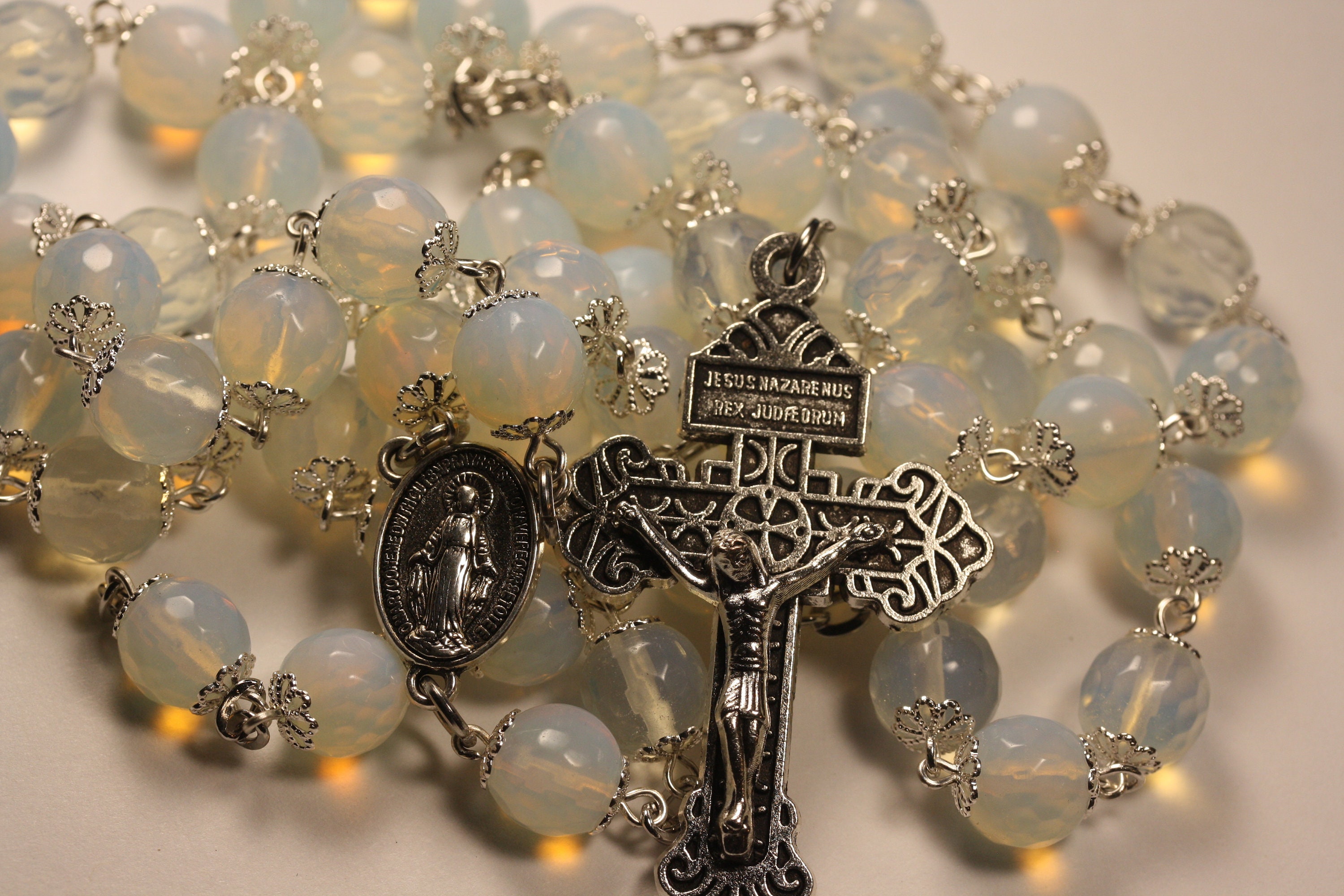 Large Multi Color Milifiori and Bronze 10mm 5 Decade Natural Stone Bead Rosary Large Multi Color Milifiori and Bronze 10mm 5 Decade Natural Stone Bead Rosary