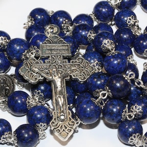 Lapis and Silver 10mm oversized Rosary handmade in Oklahoma