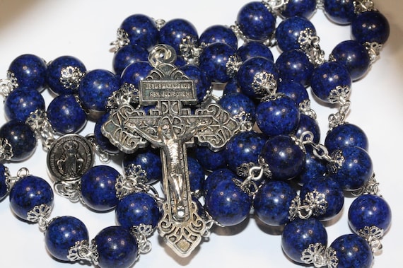 Lapis and Silver 10mm oversized Rosary handmade in Oklahoma