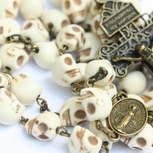 Memento Mori “Remember your mortality” Day of the Dead, 10mm Skull Rosary in Bronze Handmade in Oklahoma also available with St. Michael