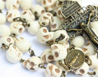 Memento Mori “Remember your mortality” Day of the Dead, 10mm Skull Rosary in Bronze Handmade in Oklahoma also available with St. Michael