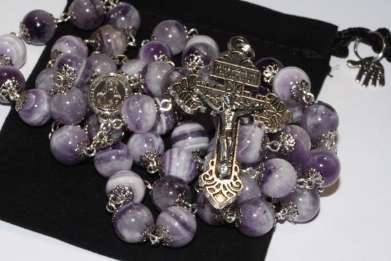 Lavender Amethyst Rosary in Silver with Pardon Crucifix Handmade in Oklahoma
