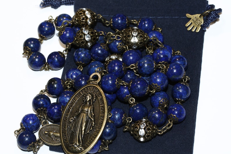 Lapis Miraculous Seven Sorrows Rosary 7 decades of 7 beads Chaplet in bronze made Oklahoma image 4