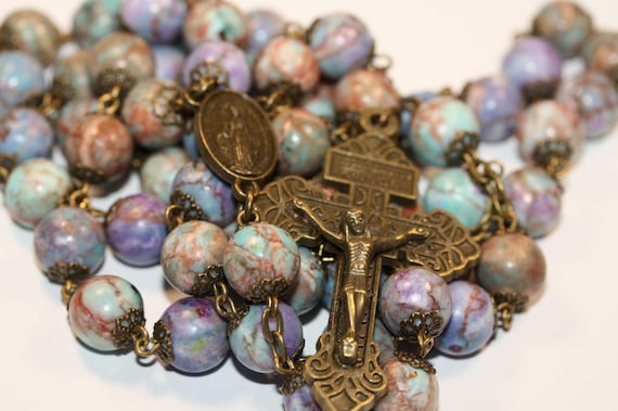 Large Imperial Jasper Rosary: 10mm Beads, Pardon Crucifix, Oklahoma Handmade