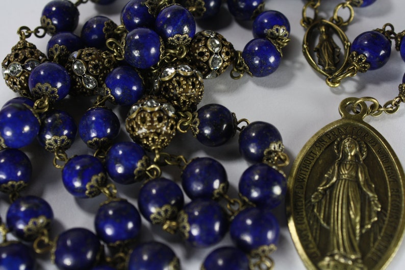 Lapis Miraculous Seven Sorrows Rosary 7 decades of 7 beads Chaplet in bronze made Oklahoma image 2