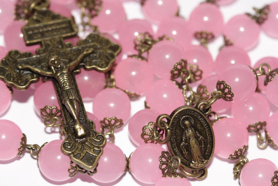 Pink Rose Jade in Bronze made in Oklahoma with Pardon Crucifix