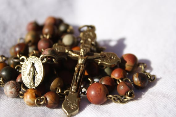8mm Picasso and Bronze Rosary Handmade in Oklahoma