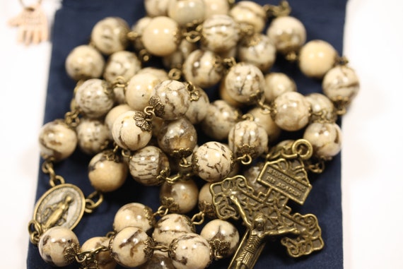 Large 10mm Feldspar Rosary in Bronze Made in Oklahoma with Pardon Crucifix