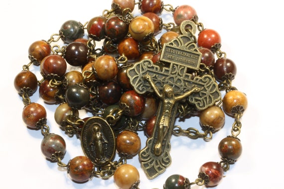 8mm Picasso and Bronze Rosary with Pardon Crucifix made in Oklahoma