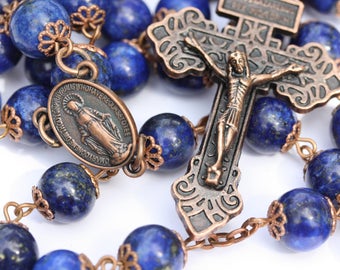 Lapis and Copper 10mm oversized Rosary handmade in Oklahoma