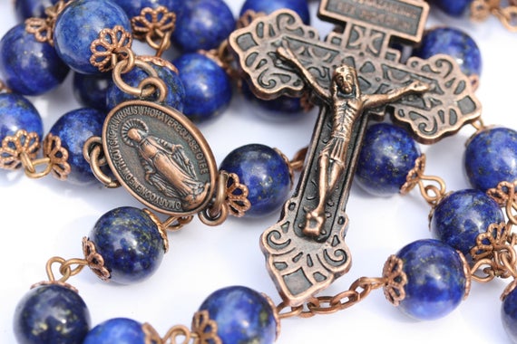 Lapis and Copper 10mm oversized Rosary handmade in Oklahoma