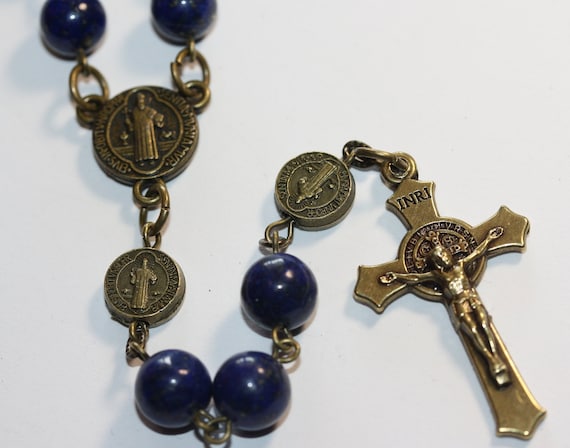 Standard 8mm Lapis St. Benedict Rosary in Bronze made in Oklahoma