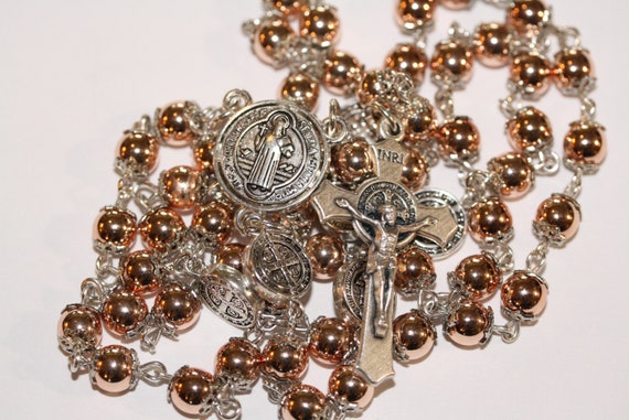 Standard 7mm Golden Hematite St. Benedict Rosary in Silver made in Oklahoma